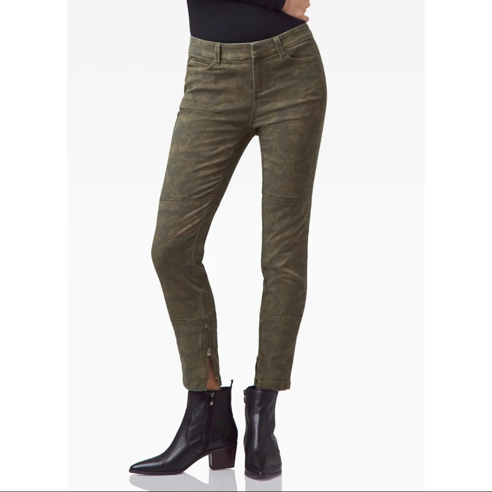 Ecru Camo Zipper Ankle Straight Pants in Camouflage Olive Green NEW